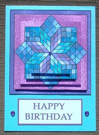 Stained Glass Pyramid on Purple Background by Brenda Schetnan