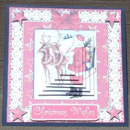 Vintage Christmas Santa 'n Lace Square Pyramid Card Front by Brenda Schetnan