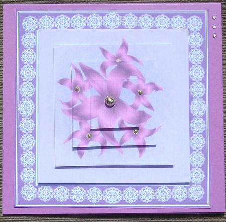 Purple Flower Bouquet on Lace Doily - Pyramid by Brenda Schetnan