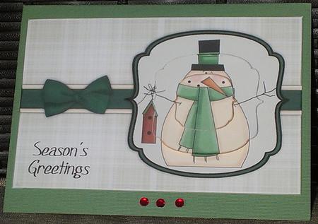 Snowman with Birdhouse Pyramage Card - Pistachio by Brenda Schetnan