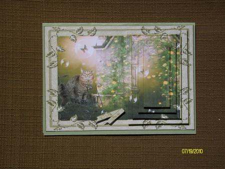 Cat in Rose Garden with Butterfly Bubbles by Brenda Schetnan