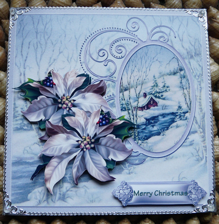 The log cabin 7x7 card with decoupage by Brenda Scott