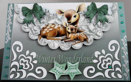 Cute Deers Winter Wonderland on Scalloped Envelope by Brenda Scott