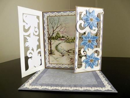 Pretty Snowscene Blue Fancy Swirl Gatefold Card & E Kit by Brenda Scott
