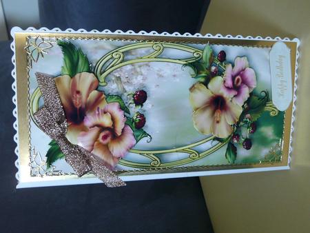 Large Dl Peach Hibiscus & Golden Frame by Brenda Scott