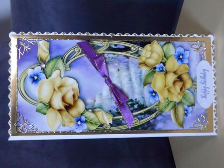 Large Dl Roses, Violets & Golden Frame by Brenda Scott