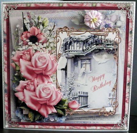 Roses and Doves Card with Decoupage by Brenda Scott
