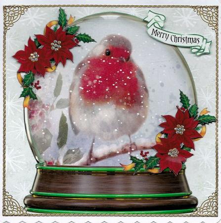 Sweet Robin in Snowdome with Poinsettias 8x8 by Brenda Scott