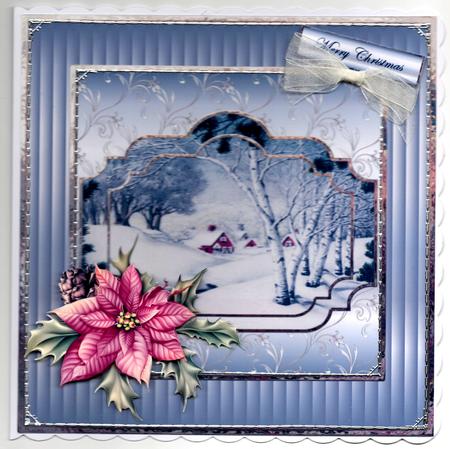 Vintage Christmas and Poinsettias 7x7 Card with Decoupage by Brenda Scott