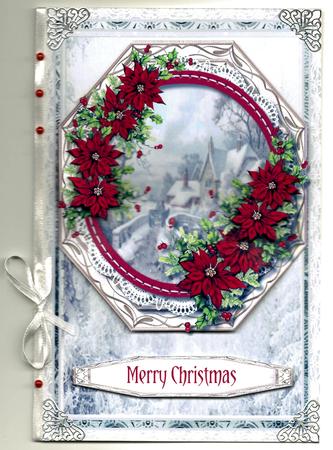 Lovely Christmas Octagonal with Poinsettias and Scene  by Brenda Scott