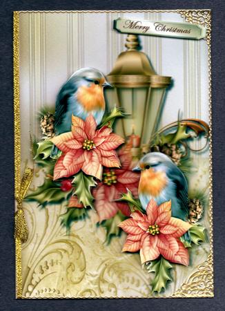 Classic Christmas Lantern & Robins Card by Brenda Scott