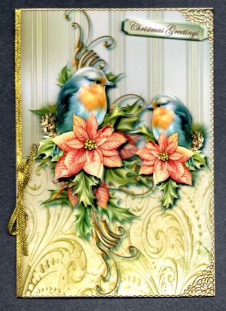 Classic Christmas Robins Golden Swirls Card by Brenda Scott