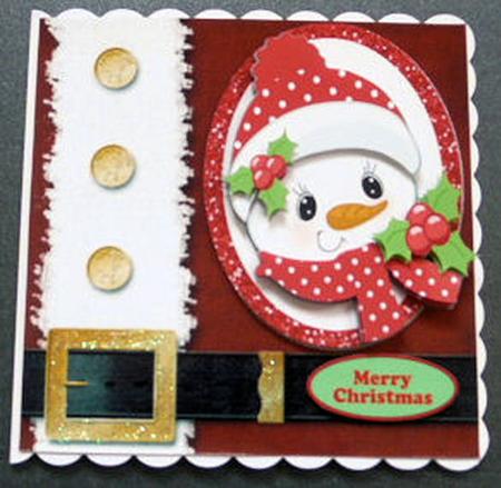 Mrs Jolly Snowlady with Spotty Hat with Holly A4 by Brenda Scott