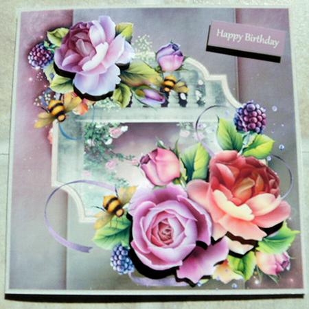 English Roses 7x7 Card with Decoupage by Brenda Scott