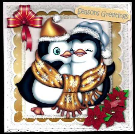 Cute Cuddle Penguins, with Gold Stars and Bow 8x8 Mini Kit by Brenda Scott