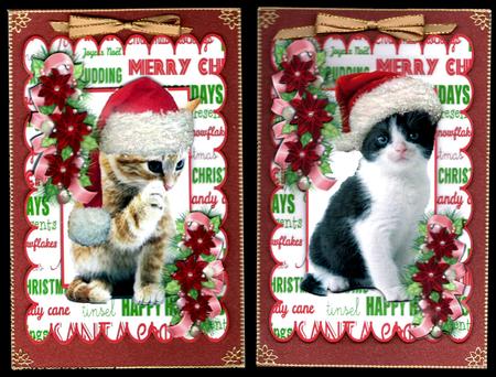 Two Lovely Kitties in Santa Hats, in Christmas Frames by Brenda Scott