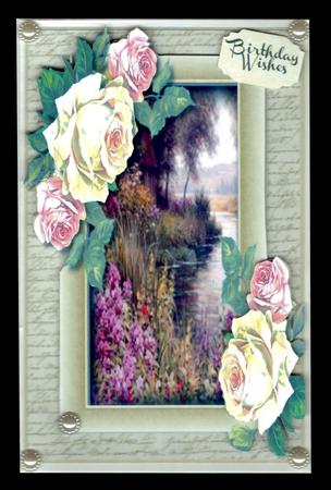 Beautiful Lake Scene on a Buff Script Frame  by Brenda Scott