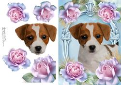 Cute Jack Russel in Blue Roses by Brita Hoffmann