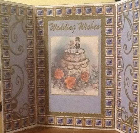 Wedding Cake Blue Bling Giant Square Buckle Gatefold Card by Candice Woolfall