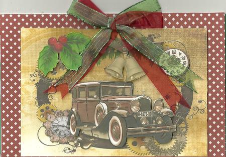 Vintage Car in Christmas Steampunk Clock Frame A4 by Candice Woolfall