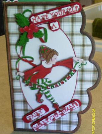 Christmas Pixie Scallope Edge Curve Card by Candice Woolfall