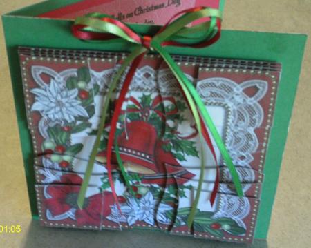 Christmas Bells Red Poinsettia 5in Cross Stacker by Candice Woolfall