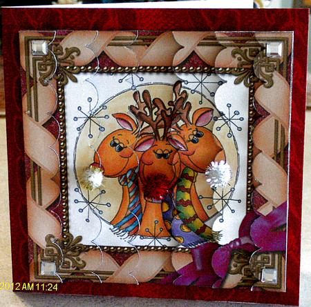 Cute Reindeer Trio 5inch Square Scalloped 2 Side Stacker by Candice Woolfall