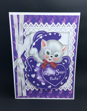 Be My Sugar Baby! Cute White Kitty in Pot with Red Bow A4 by cari seybolt-ruiz