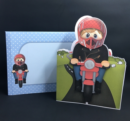 3D Shaped Card  Kit - Teen Tyrell Rides his Motorbike by cari seybolt-ruiz