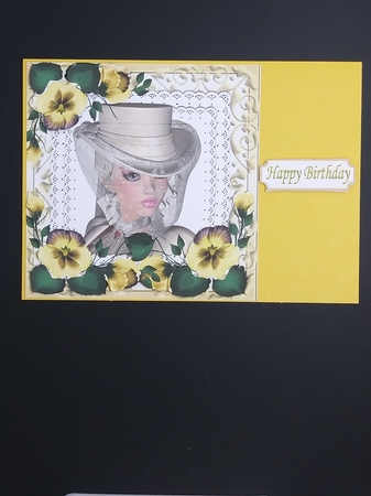 Pretty Steampunk lady in hat with flowers on lace 8x8 by cari seybolt-ruiz