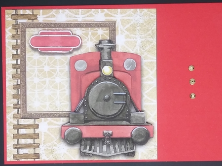 6 x 6 ins Topper - Train with decoupage - Fathers Day/Birthday by cari seybolt-ruiz