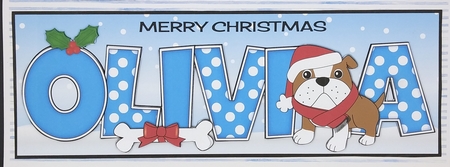 Christmas Bertie Bulldog with scarf OLIVIA large dl by cari seybolt-ruiz