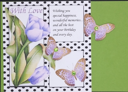 Pretty painted tulips and black polkadot window ,purple butterflies 8x8 by cari seybolt-ruiz