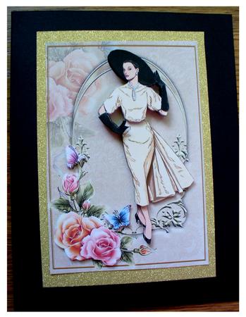 1950s Lady with Roses and Butterflies by Carla Brooke