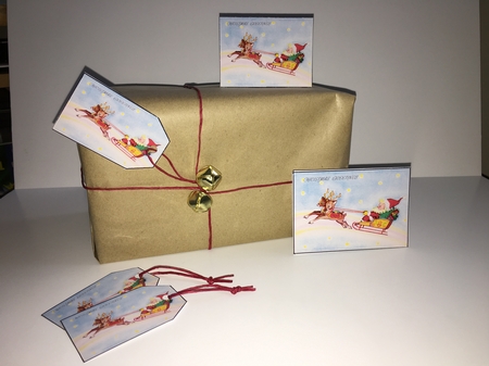 Santa and Reindeer, Gift Card Envelope and Tags by Carly Jones