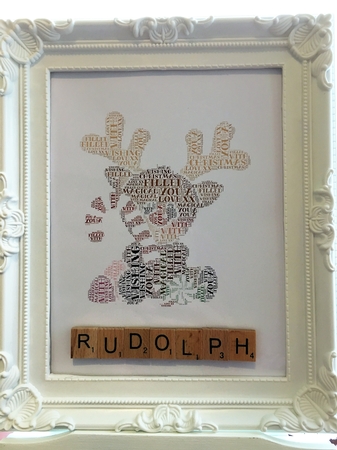 Cute Rudolph With A Candy Cane Word Art by Carly Jones