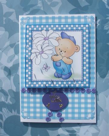  Hunney Bear Robert has Pretty Flowers -  Wavy Corner side stacker Topper by Carmen Mulcahy