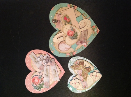 Shabby Chic Hanging Hearts Trio - Pink & Duck Egg by Carol Bath 