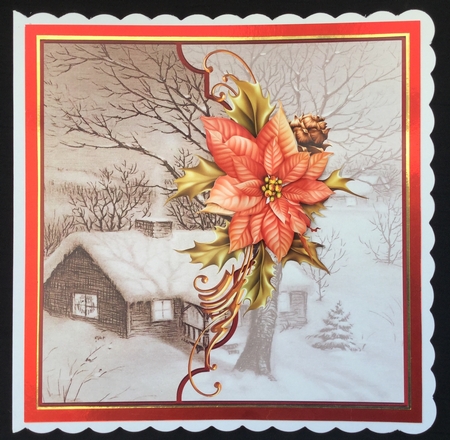 Winter scene 7x7 card with decoupage by Carol Bath 