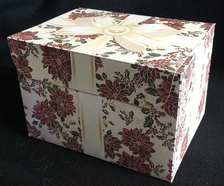 Gift Box Christmas Red Poinsettias Background with Bow Decoupage by Carol Bath 