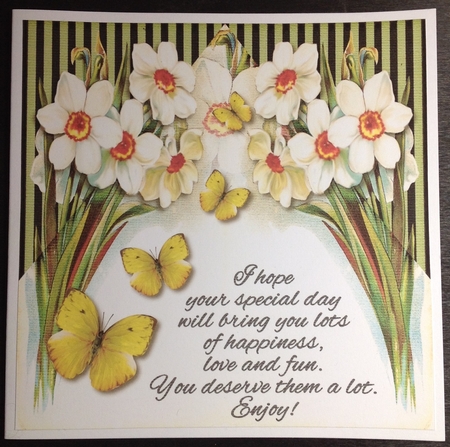 Vintage Daffodils Butterflies And Stripes 949 by Carol Bath 