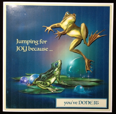 JUMPING FOR JOY FROGGIE CARD FRONT by Carol Bath 