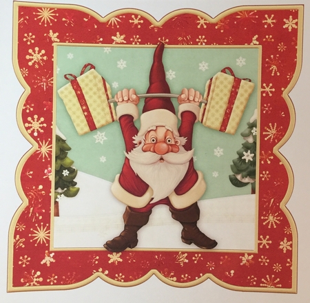SANTA IN TRAINING 7x7 Christmas Card Topper Decoupage & Insert by Carol Bath 