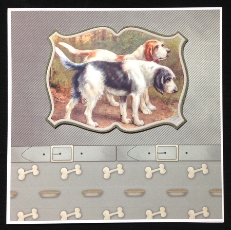 Steel Blue Textured Background with Collar/Dog Bones/Bowls of Kibble Border by Carol Bath 