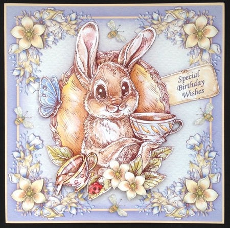 BUNNIES CUP OF TEA All Occasions Decoupage & Insert Mini Kit by Carol Bath 