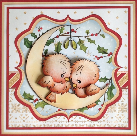 CHRISTMAS ROBINS ON MOON 8x8 Decoupage & Insert Mini Kit by Carol Bath 