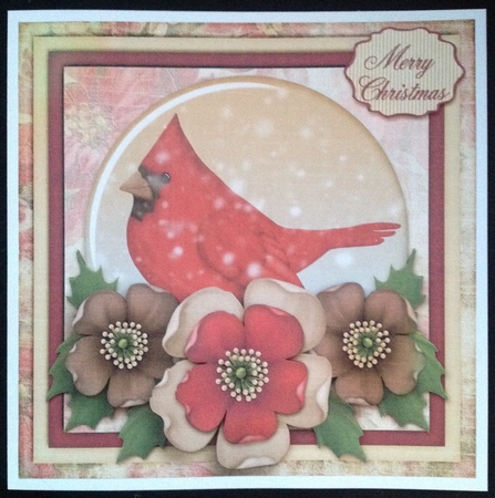 Vintage Christmas Cardinal Snowglobe And Flowers Card Kit 1035 by Carol Bath 