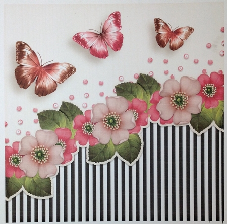 Vintage stripes flowers and butterflies pink 1075 by Carol Bath 