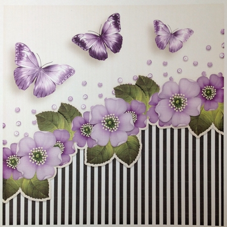Vintage stripes flowers and butterflies purple 1076 by Carol Bath 