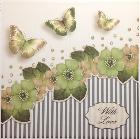 Vintage stripes flowers and butterflies pastel green brown 1092 by Carol Bath 